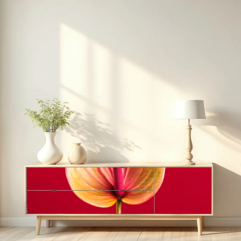 Repositionierbarer Aufkleber elegantes anthurium vor rotem hintergrund