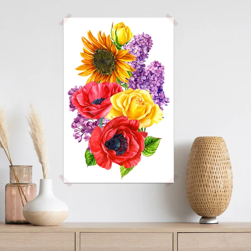 Poster buntes aquarell-blumenbouquet Poster buntes aquarell-blumenbouquet