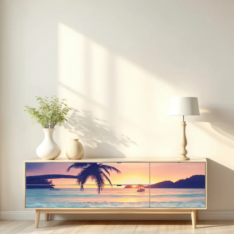 Repositionierbarer Aufkleber tropischer pastellsonnenuntergang am meer Repositionierbarer Aufkleber tropischer pastellsonnenuntergang am meer