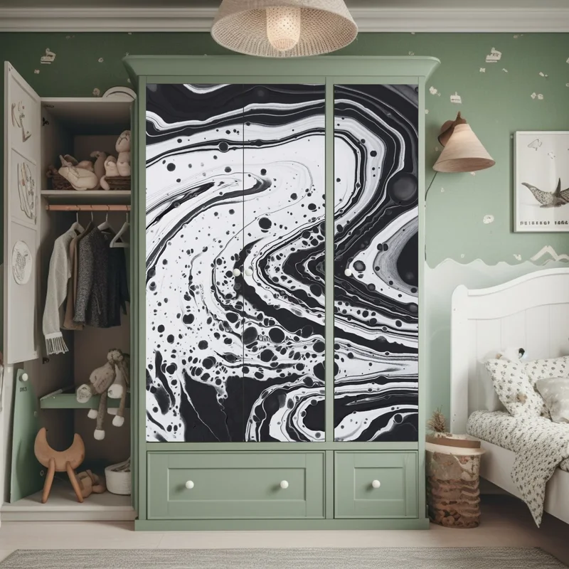 Schrankaufkleber schwarz-weißes marmormuster