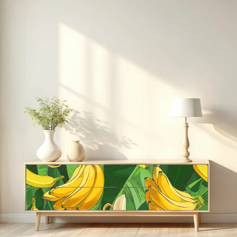 Repositionierbarer Aufkleber tropisches bananenmuster mit bananenblättern Repositionierbarer Aufkleber tropisches bananenmuster mit bananenblättern