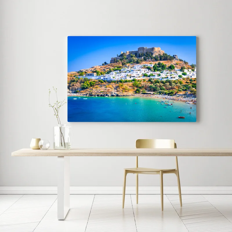 Leinwandbild Lindos: akropolis über dem weißen dorf, Rhodos Leinwandbild Lindos: akropolis über dem weißen dorf, Rhodos