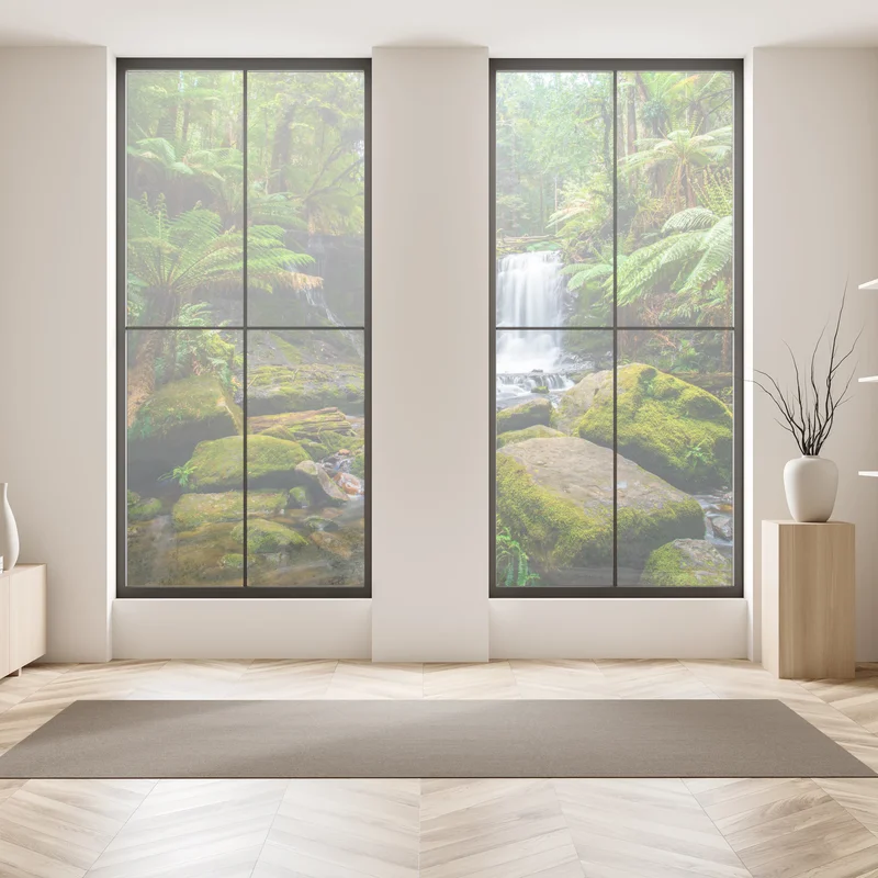 Fensteraufkleber üppiger waldwasserfall