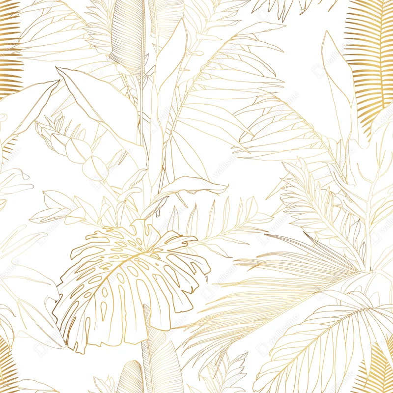 Schrankaufkleber goldene tropische blätter line art Schrankaufkleber goldene tropische blätter line art