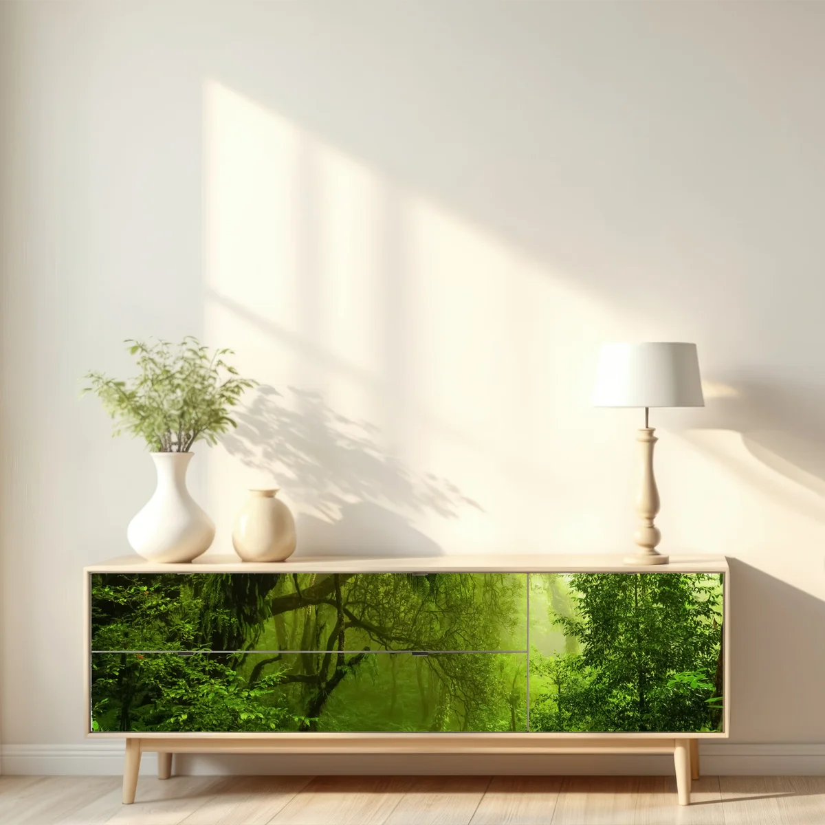 Repositionierbarer Aufkleber üppiger grüner waldpfad Repositionierbarer Aufkleber üppiger grüner waldpfad