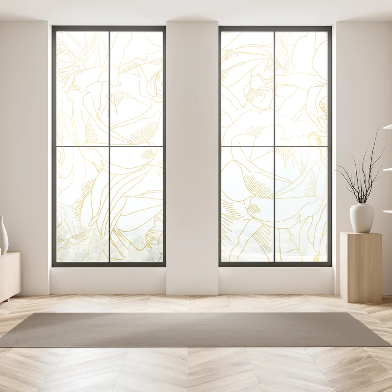 Fensteraufkleber goldene rosen linienzeichnung