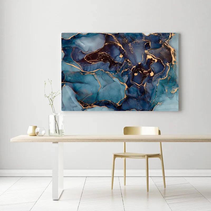 Leinwandbild tiefes ozeanblau mit goldadern Leinwandbild tiefes ozeanblau mit goldadern