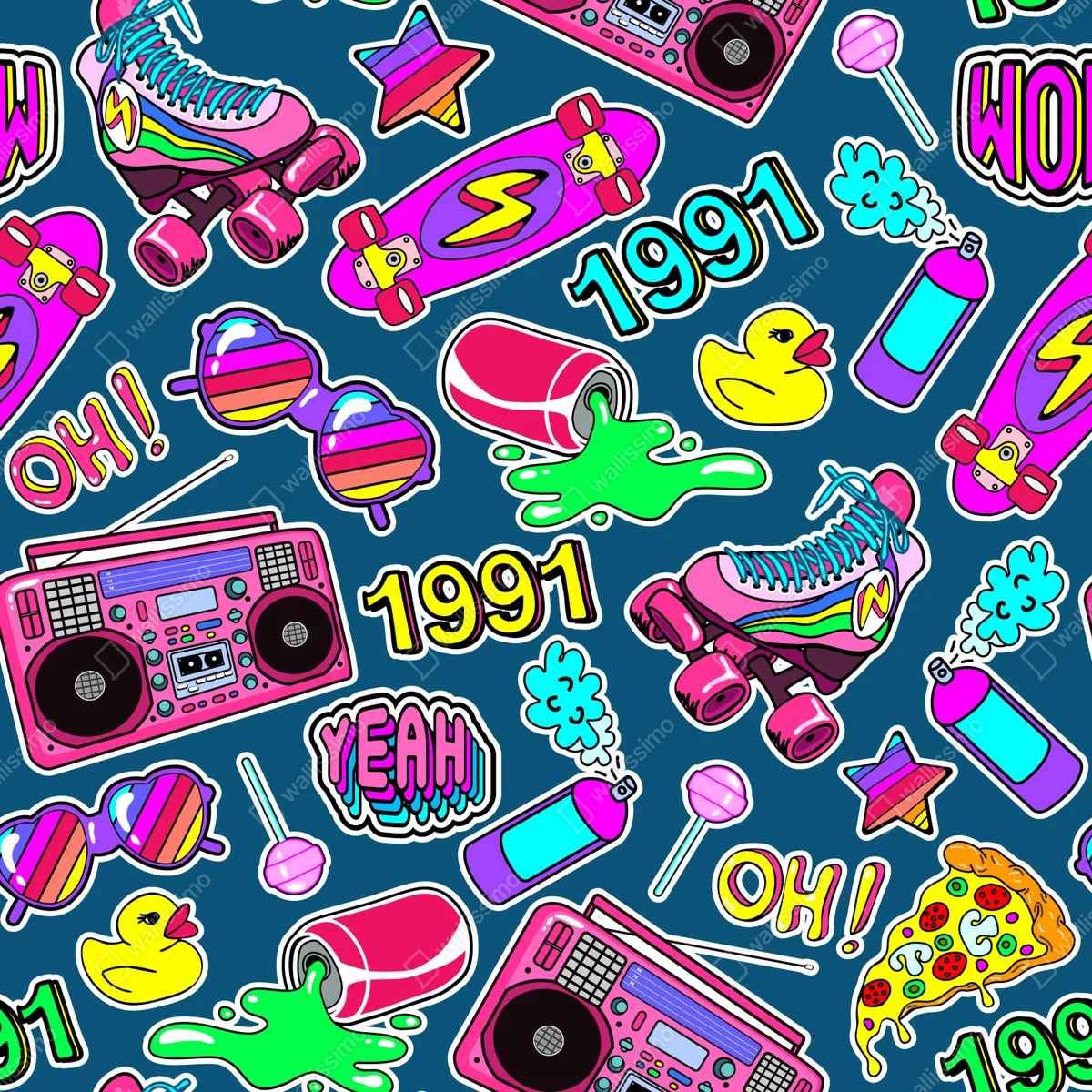 Poster lebendige 90er aufkleber-collage Poster lebendige 90er aufkleber-collage