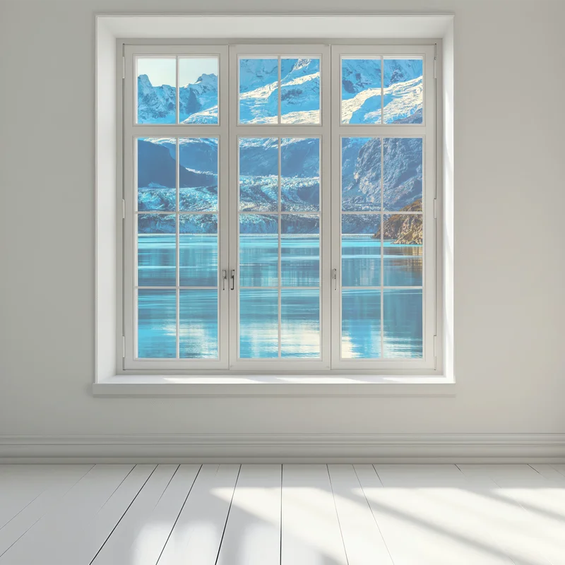 Fensteraufkleber majestätischer alpiner gletscher mit spiegelung