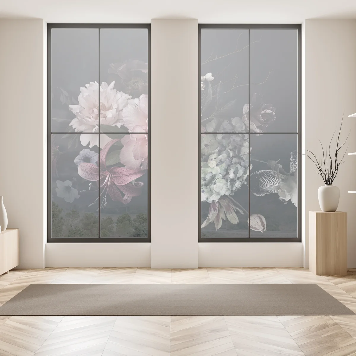 Naklejka na okno bukiet piwonii i hortensji Naklejka na okno bukiet piwonii i hortensji