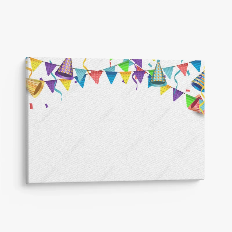 Leinwandbild Happy Birthday Party-Karte mit Fahnen und Girlanden hängen Vektor Illustration Design • Leinwandbilder bei Wallnifity® Leinwandbild Happy Birthday Party-Karte mit Fahnen und Girlanden hängen Vektor Illustration Design • Leinwandbilder bei Wallnifity®