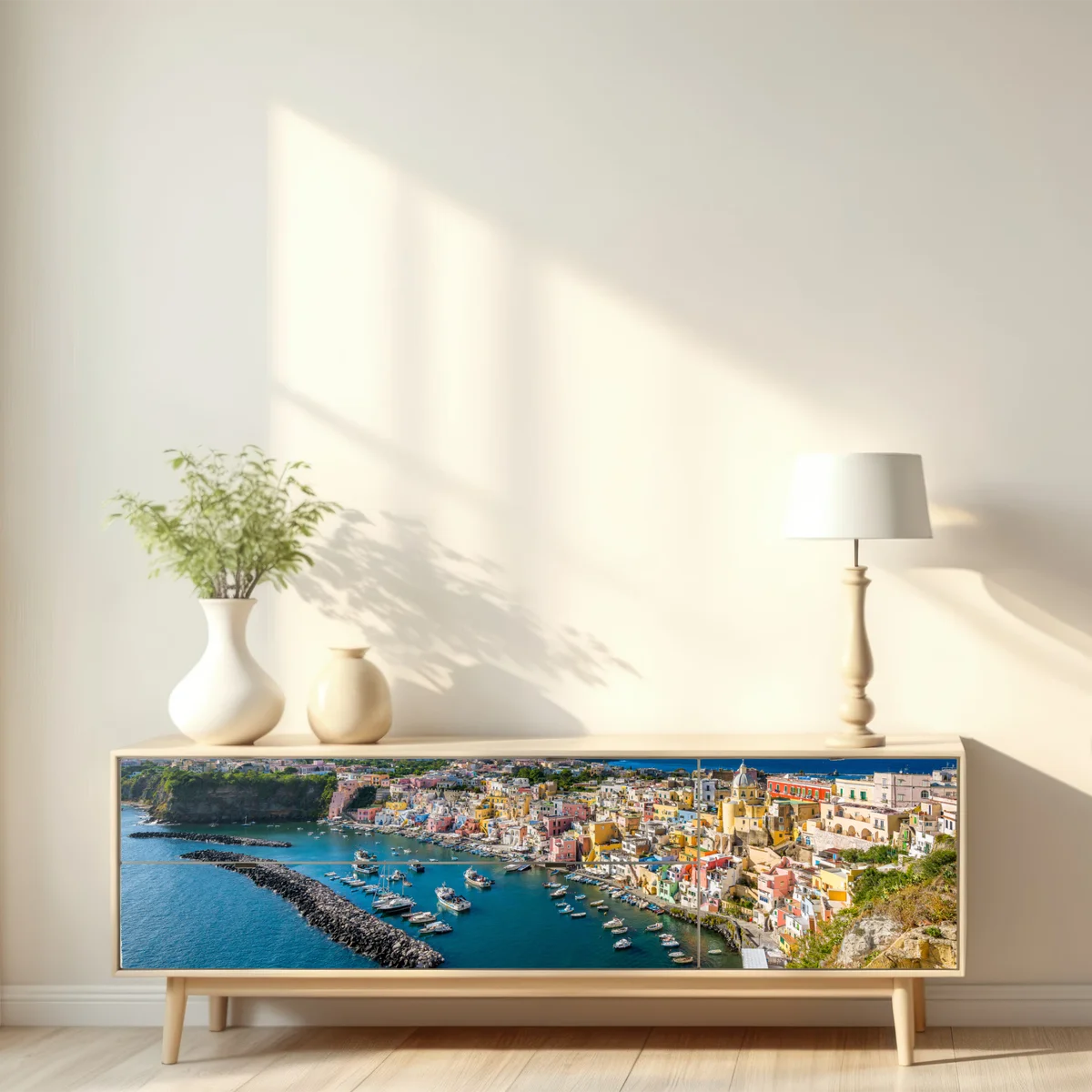 Repositionierbarer Aufkleber bunte panoramaufnahme eines Mittelmeerhafens Repositionierbarer Aufkleber bunte panoramaufnahme eines Mittelmeerhafens