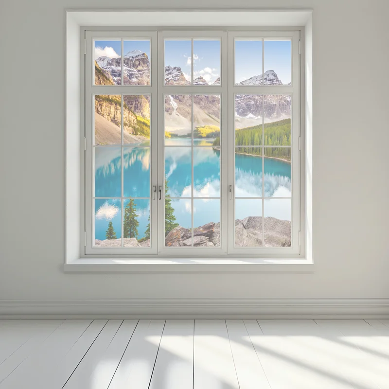 Fensteraufkleber sonnenbeschienenes Moraine Lake bergpanorama Fensteraufkleber sonnenbeschienenes Moraine Lake bergpanorama