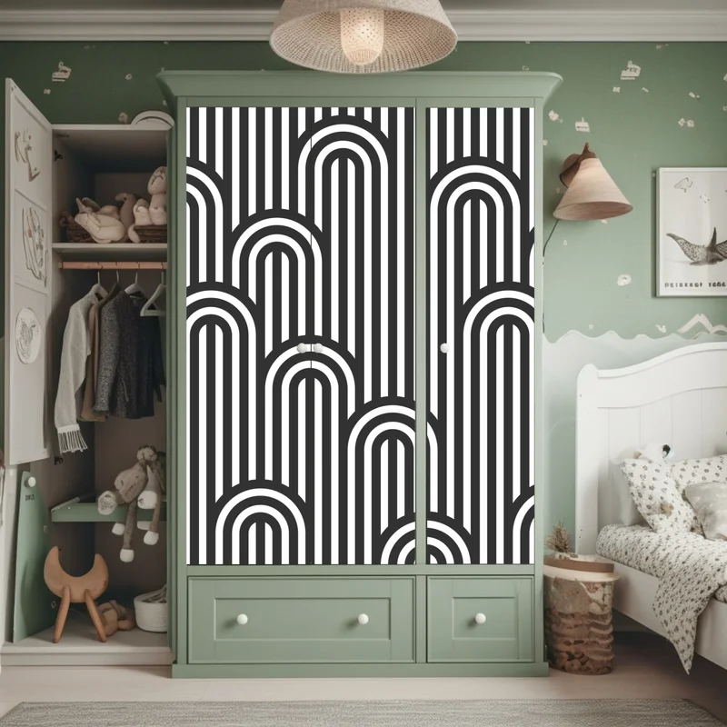 Schrankaufkleber schwarzweißes geometrisches streifenmuster