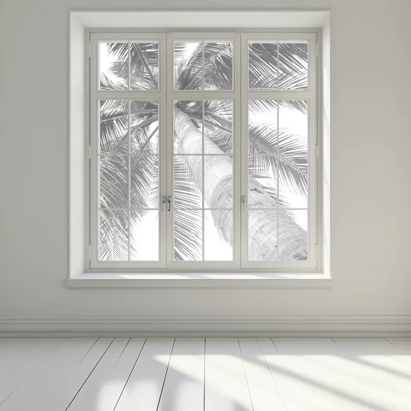 Fensteraufkleber monochrome palme aus der froschperspektive