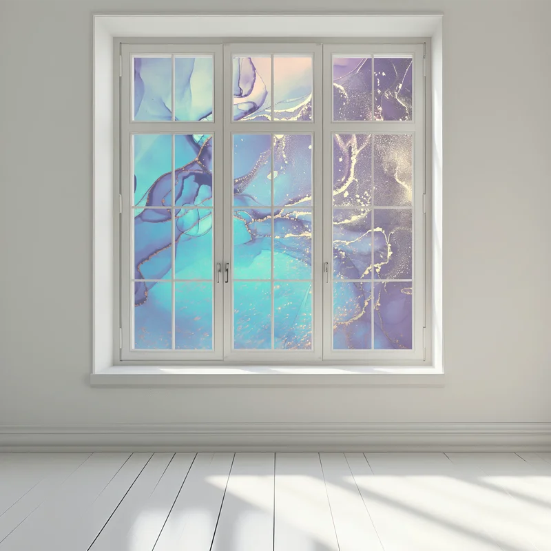 Fensteraufkleber türkis und gold fließende marmorabstraktion Fensteraufkleber türkis und gold fließende marmorabstraktion