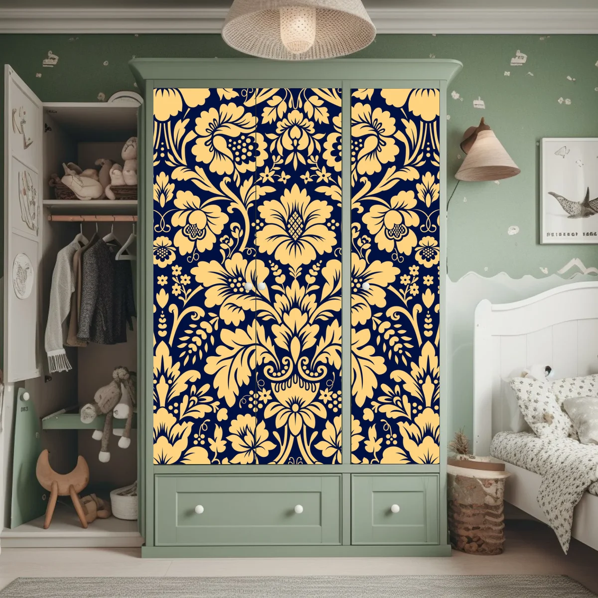 Schrankaufkleber dunkelblau-beiges damastmuster Schrankaufkleber dunkelblau-beiges damastmuster