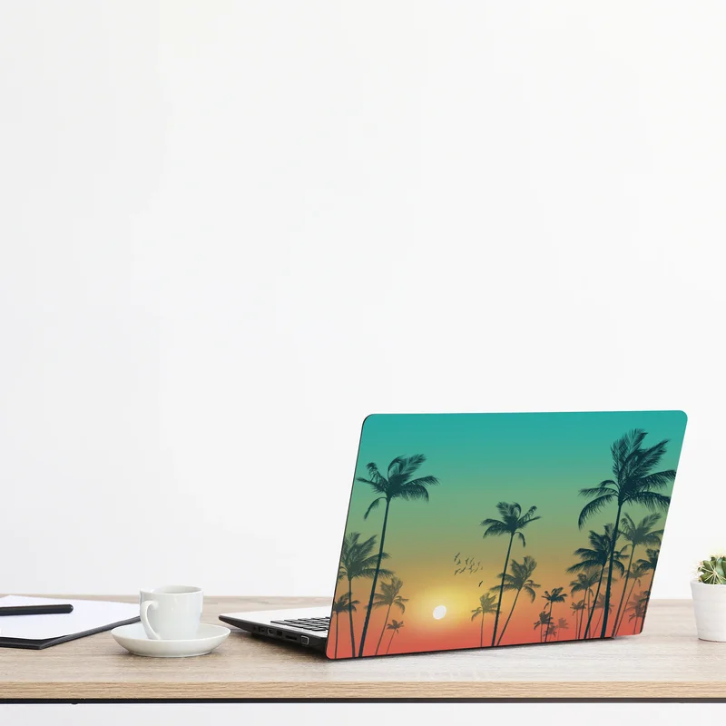 Laptop-Aufkleber tropischer sonnenuntergang mit palmensilhouetten