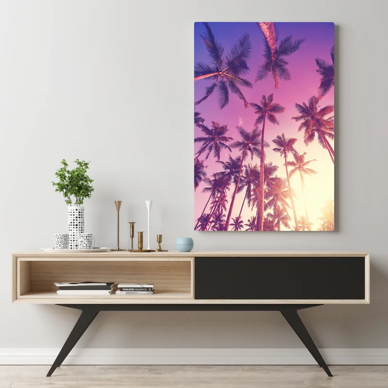 Leinwandbild tropische palmen beim sonnenuntergang Leinwandbild tropische palmen beim sonnenuntergang