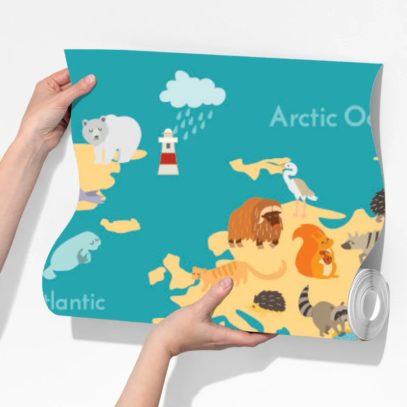 Fototapeta kolorowa mapa świata ze zwierzętami Fototapeta kolorowa mapa świata ze zwierzętami