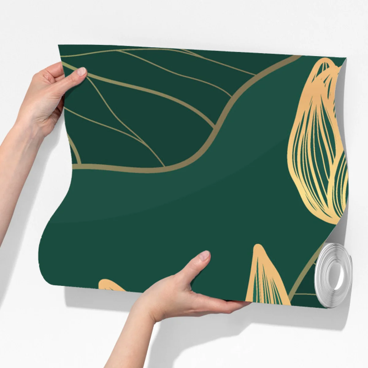 Fototapeta złote kwiaty lotosu na zielonym tle Fototapeta złote kwiaty lotosu na zielonym tle