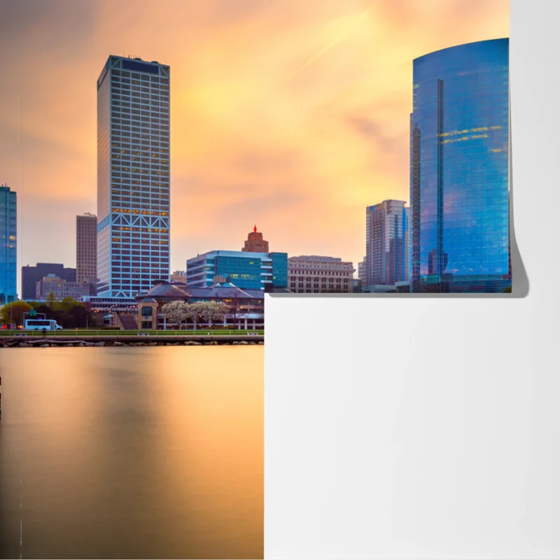 Fototapete Milwaukee skyline bei dämmerung Fototapete Milwaukee skyline bei dämmerung