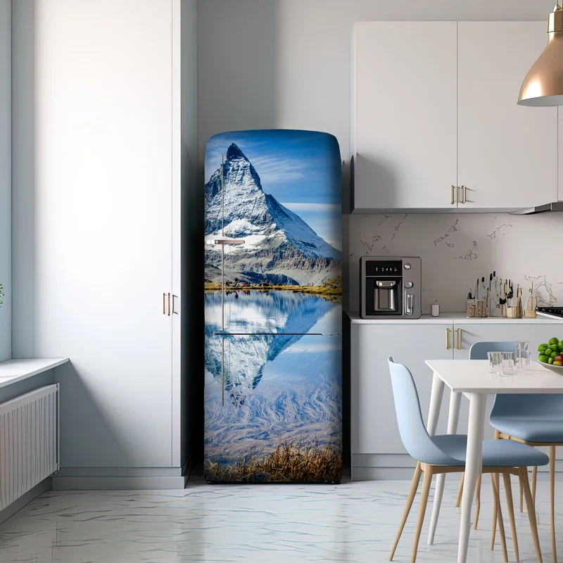 Kühlschrankaufkleber majestätisches Matterhorn im spiegel eines alpensees
