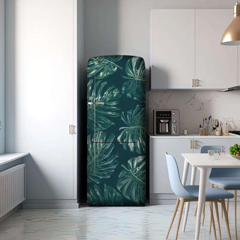 Kühlschrankaufkleber tropisches monstera-blattmuster Kühlschrankaufkleber tropisches monstera-blattmuster