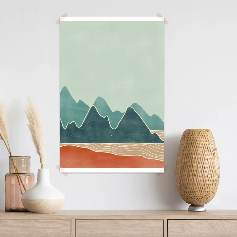 Poster minimalistische berglandschaft in pastell • Poster bei Wallnifity® Poster minimalistische berglandschaft in pastell • Poster bei Wallnifity®