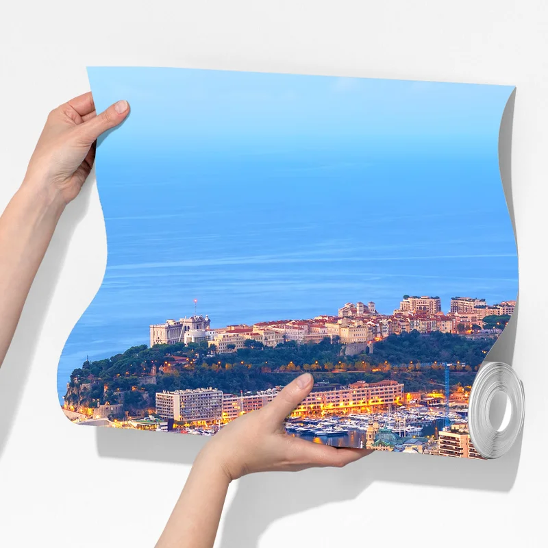 Fototapete Monaco küstenstadt panorama bei dämmerung Fototapete Monaco küstenstadt panorama bei dämmerung