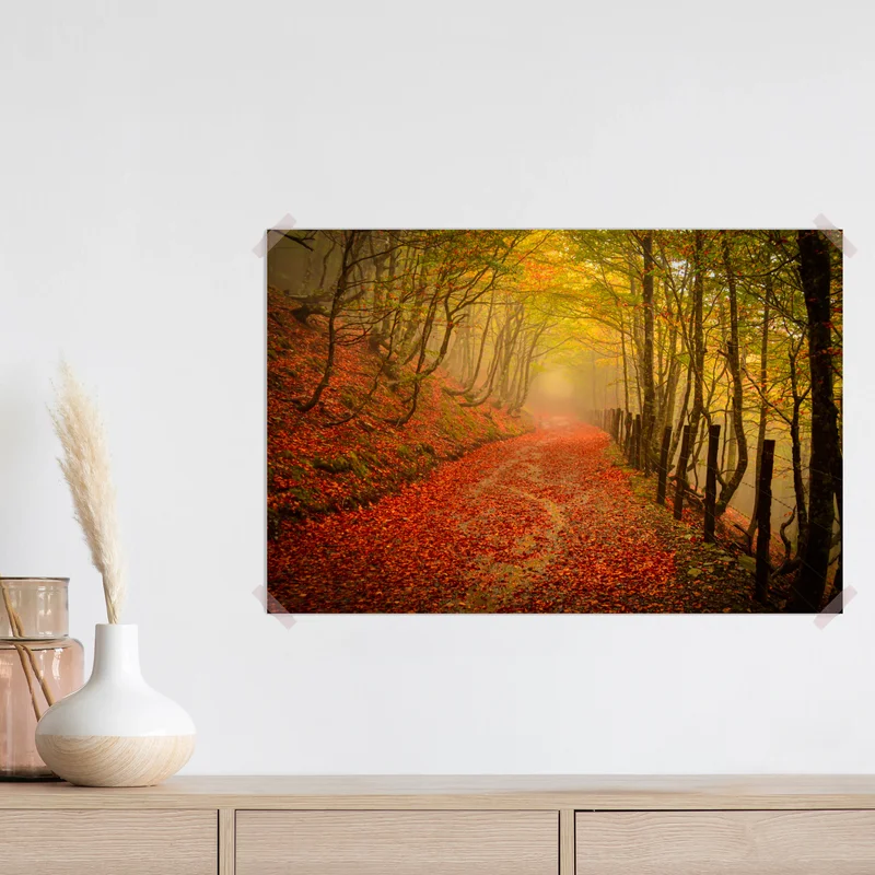 Poster herbstlicher waldweg unter goldenem blätterdach • Poster bei Wallnifity® Poster herbstlicher waldweg unter goldenem blätterdach • Poster bei Wallnifity®