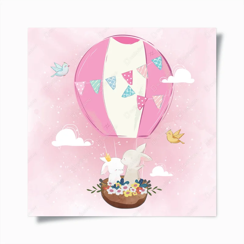 Poster süße hasen im rosa luftballon • Poster bei Wallnifity® Poster süße hasen im rosa luftballon • Poster bei Wallnifity®