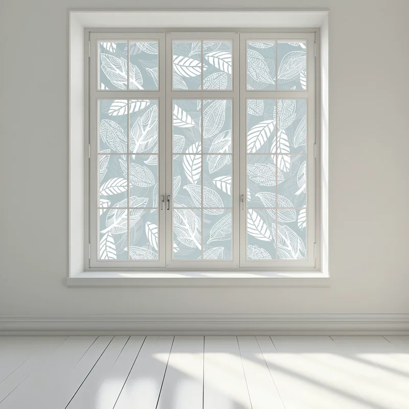 Fensteraufkleber handgezeichnetes blättermuster auf türkisfarbenem hintergrund