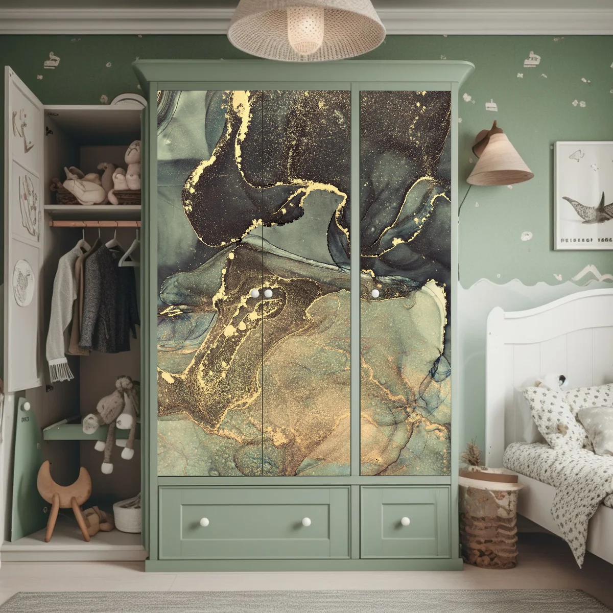 Schrankaufkleber türkis und gold fließende abstraktion Schrankaufkleber türkis und gold fließende abstraktion