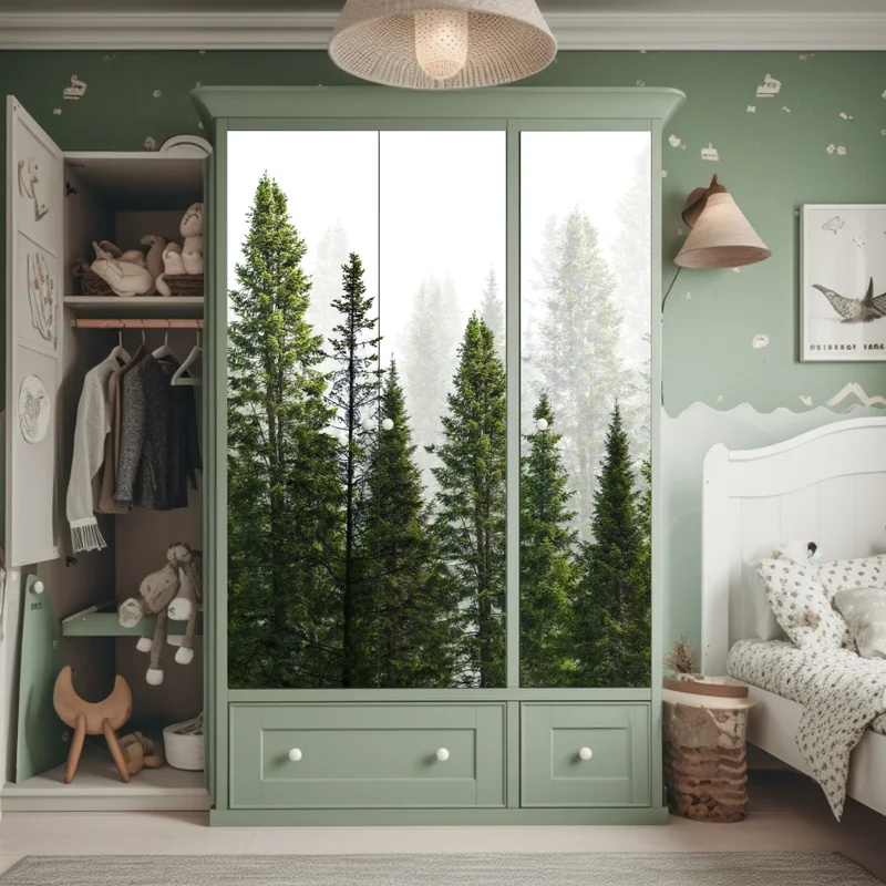 Schrankaufkleber nebliger tannenwald Schrankaufkleber nebliger tannenwald