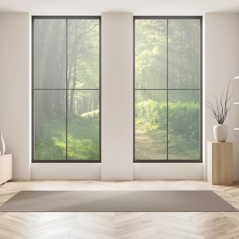 Fensteraufkleber sonnenbeschienener waldpfad im grünen