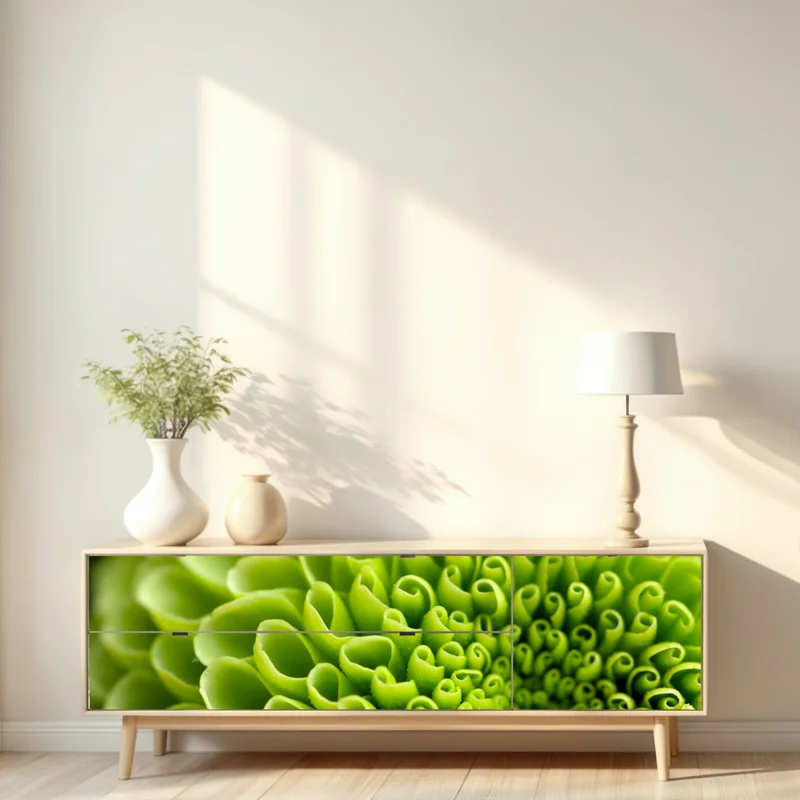 Repositionierbarer Aufkleber leuchtende grüne blumenspirale im makro Repositionierbarer Aufkleber leuchtende grüne blumenspirale im makro