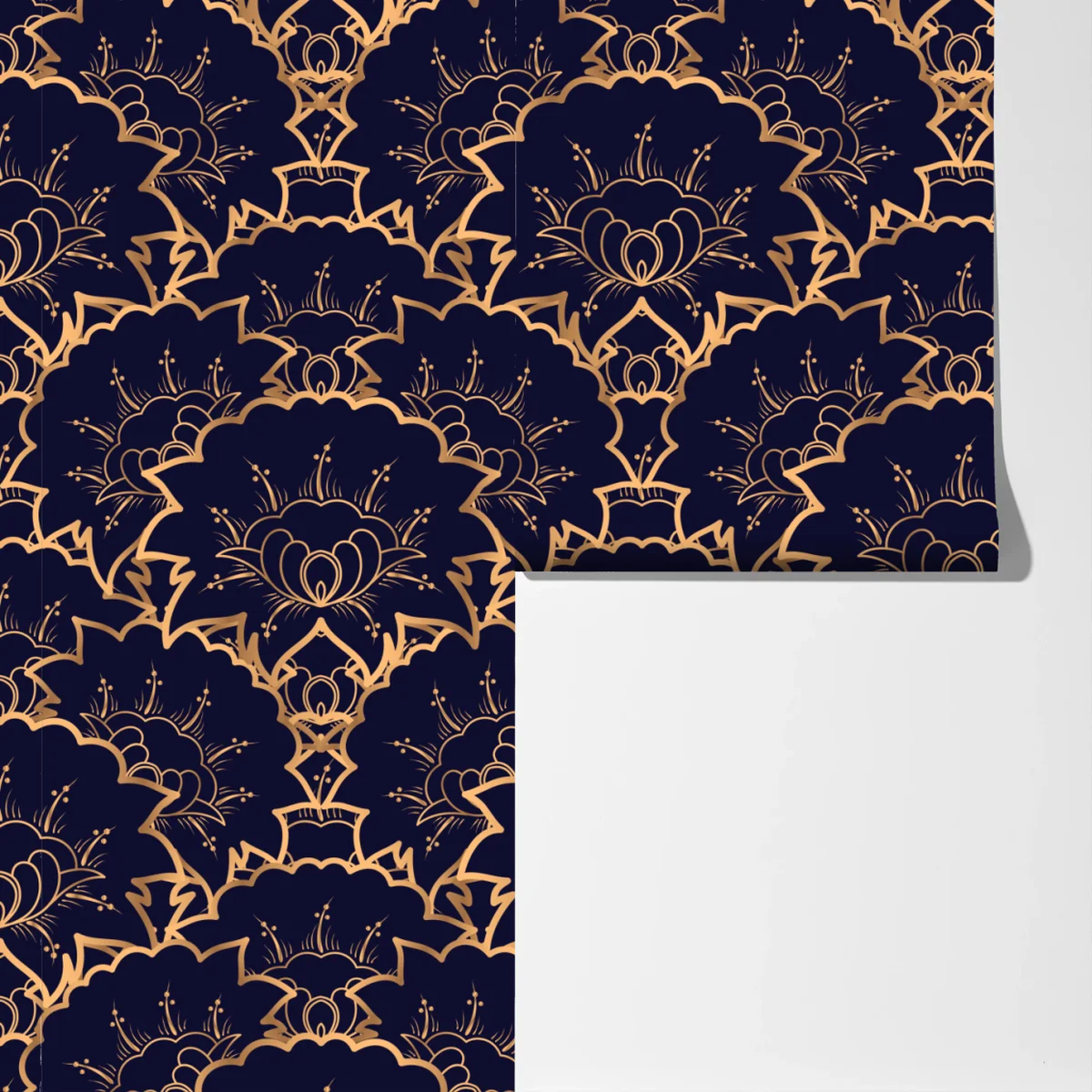 Fototapete luxuriöses goldenes blütenmuster auf marineblau Fototapete luxuriöses goldenes blütenmuster auf marineblau