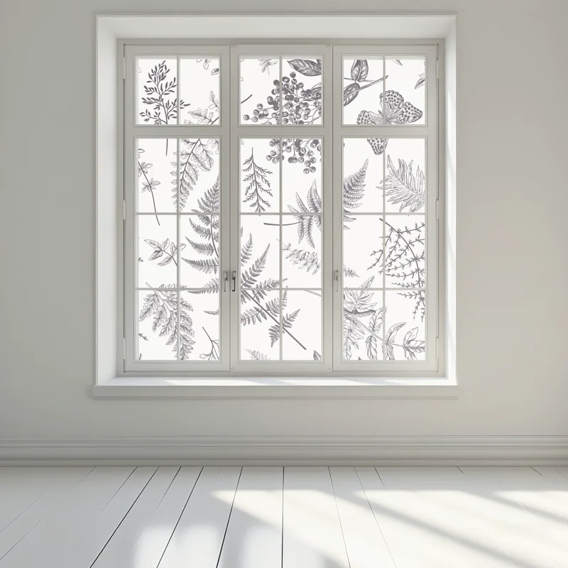 Fensteraufkleber monochromes botanisches blättermuster Fensteraufkleber monochromes botanisches blättermuster