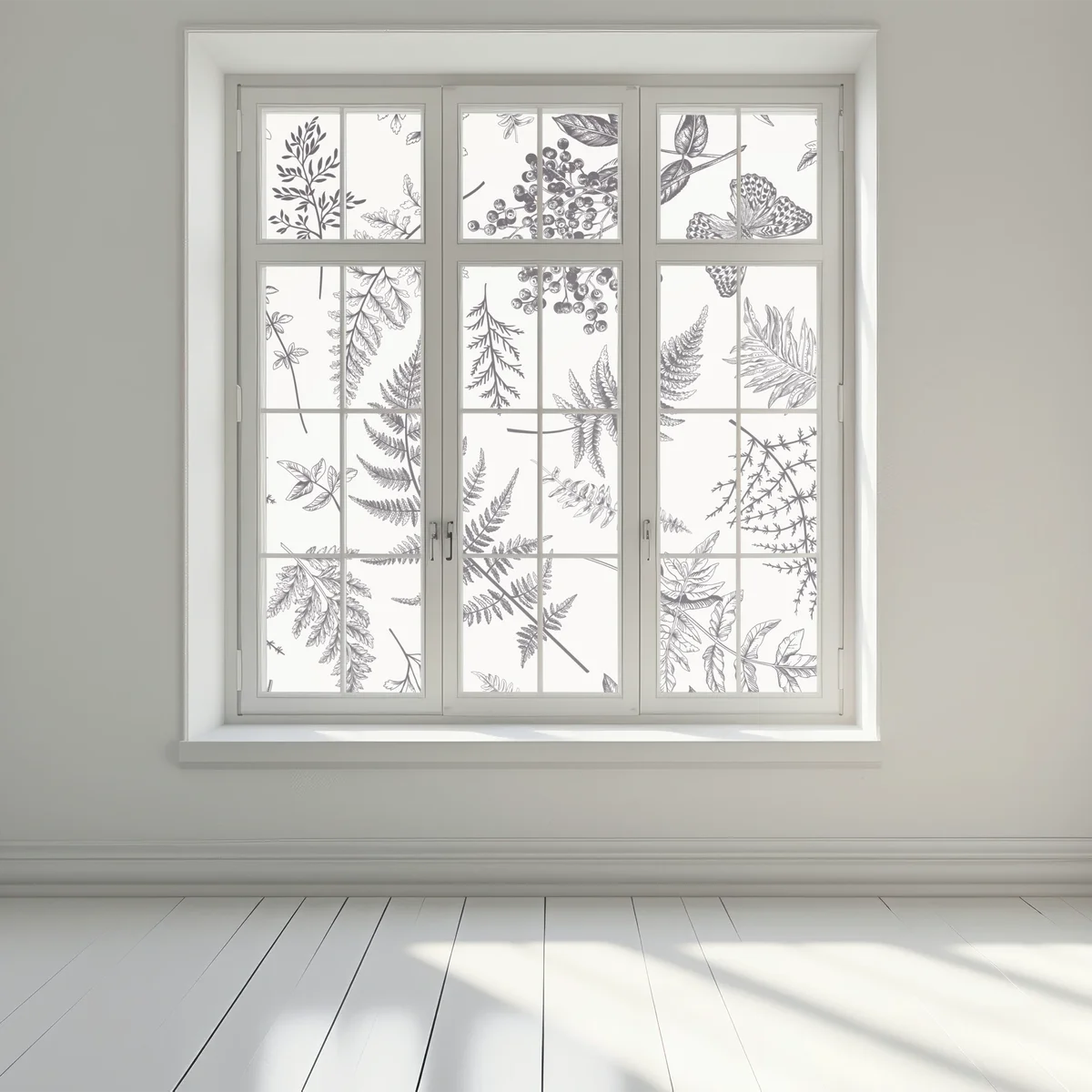 Fensteraufkleber monochromes botanisches blättermuster Fensteraufkleber monochromes botanisches blättermuster