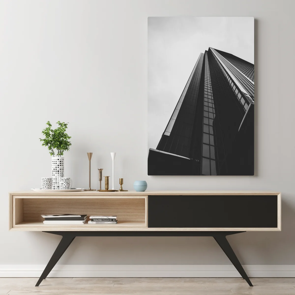 Leinwandbild monochromer wolkenkratzer in perspektive Leinwandbild monochromer wolkenkratzer in perspektive