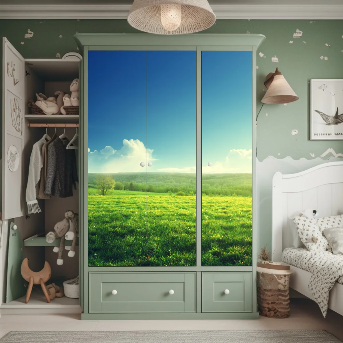 Schrankaufkleber sonnige frühlingswiese im abendlicht Schrankaufkleber sonnige frühlingswiese im abendlicht