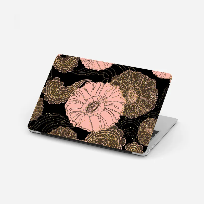 Laptop-Aufkleber rosa blüten eleganz auf schwarzem hintergrund