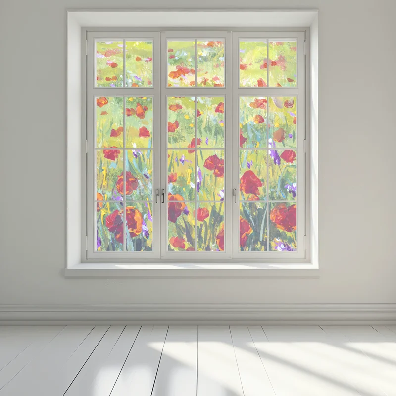 Fensteraufkleber impressionistische mohnwiese