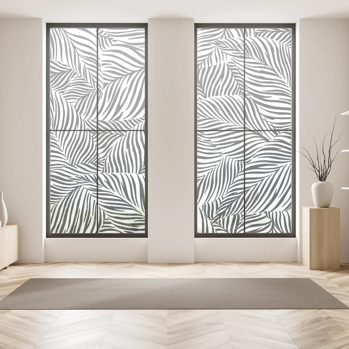 Fensteraufkleber monochromes tropisches blattmuster Fensteraufkleber monochromes tropisches blattmuster