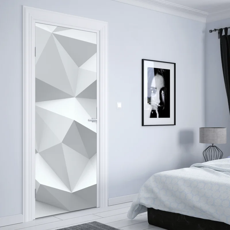 Türaufkleber weißes dreidimensionales low-poly geometrisches muster