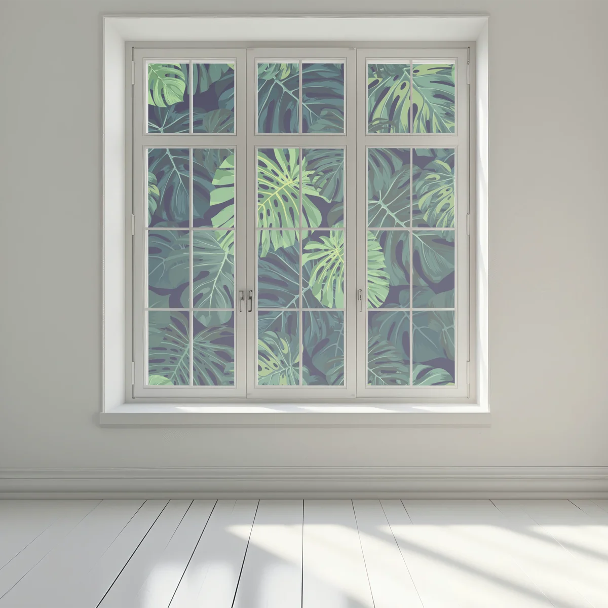 Fensteraufkleber tropisches monstera-blattmuster Fensteraufkleber tropisches monstera-blattmuster