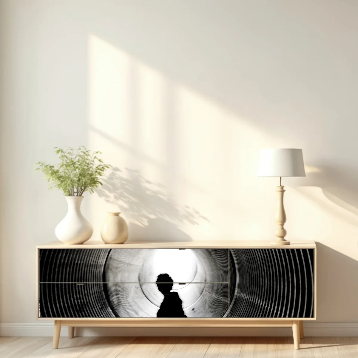 Repositionierbarer Aufkleber silhouette in einem spiraltunnel Repositionierbarer Aufkleber silhouette in einem spiraltunnel