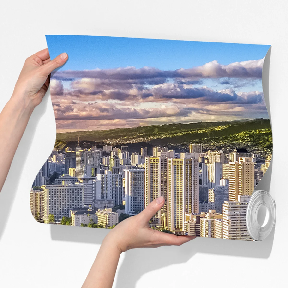 Fototapete skyline einer küstenstadt bei sonnenuntergang Fototapete skyline einer küstenstadt bei sonnenuntergang