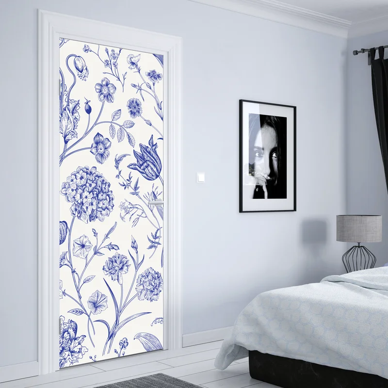 Türaufkleber klassisches blaues toile blumenmuster Türaufkleber klassisches blaues toile blumenmuster